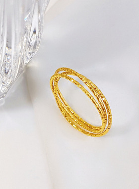 欧美气质简约磨砂三环戒指女款时尚流行个性设计钛钢镀金指环百搭