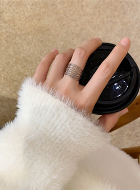 欧美新款千丝万缕宽版镂空戒指ins时尚个性钛钢镀金指环中指食指