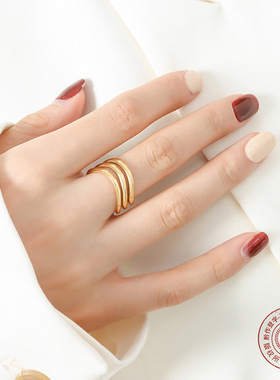 几何三层戒指指环中指食指个性