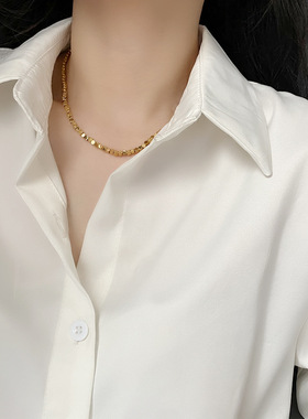 欧美时尚INS风碎银几两几何小方块质感项链女锁骨链轻奢钛钢饰品