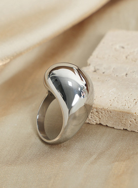 个性小众独特时尚几何水滴型夸张钛钢镀金休闲百搭大戒指指环中指