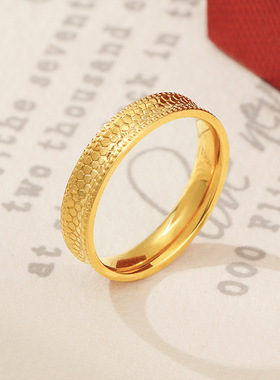 新款中国风闪耀龙鳞戒指钛钢镀18K金指环百搭女款食戒新中式轻奢