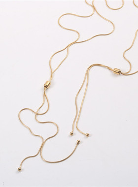 欧美极简线条抽绳可调节蛇骨长款项链毛衣链小众气质百搭钛钢秋冬