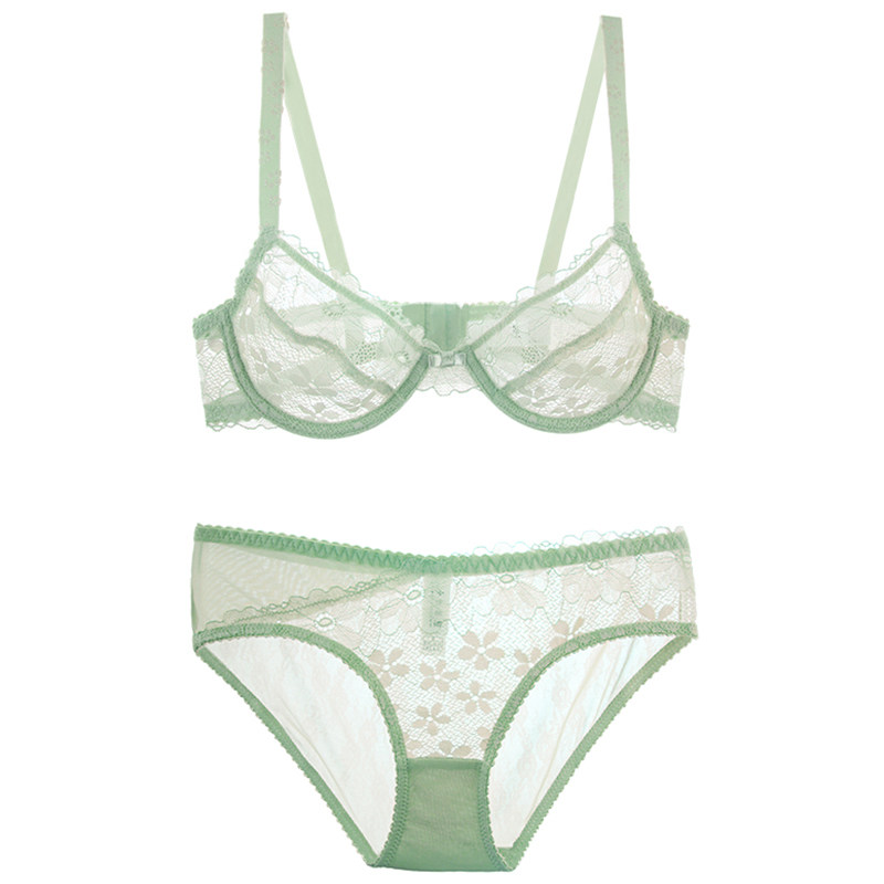 少女美屋性感超薄透明诱惑蕾丝内衣文胸套装薄