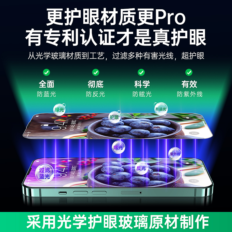 古尚古iPhone14钢化膜绿光护眼适用苹果14Promax手机膜14plus新款全屏覆盖防爆防指纹防摔抗蓝光保护贴膜十四-图1