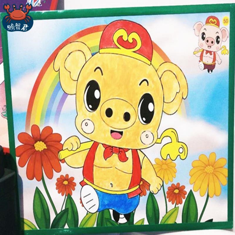 夜市涂鸦画儿童填色水彩画彩底颜料画套装diy手工幼儿园涂色画板 - 图2