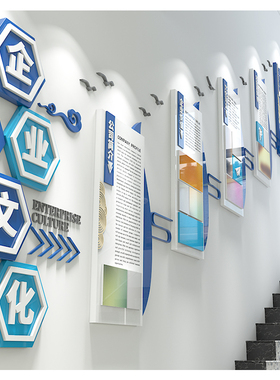 企业文化墙设计楼梯墙定制公司走廊背景墙装饰员工团队形象墙墙贴