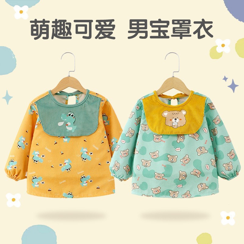 Little tiger baby boy smock children's apron baby rice pocket bib autumn and winter outer wear foreign style eating waterproof and anti-dirty
