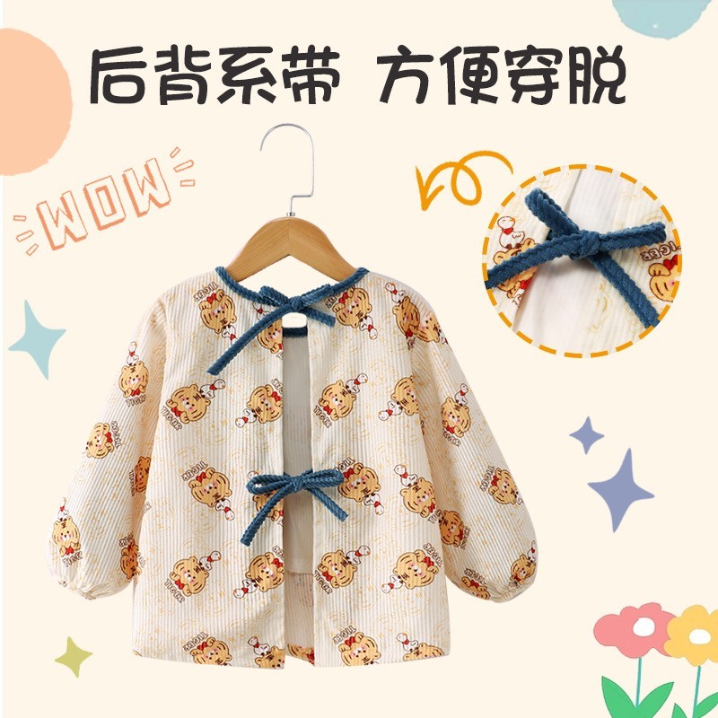 Little tiger baby boy smock children's apron baby rice pocket bib autumn and winter outer wear foreign style eating waterproof and anti-dirty