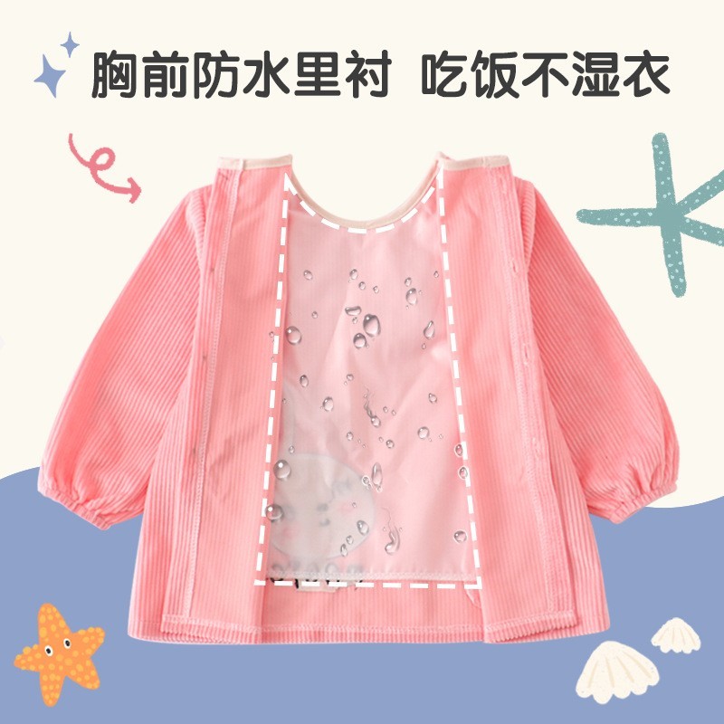 Baby girl's smock, autumn and winter outer wear, foreign-style children's eating bib, waterproof and anti-dirty baby rice pocket, crystal velvet apron