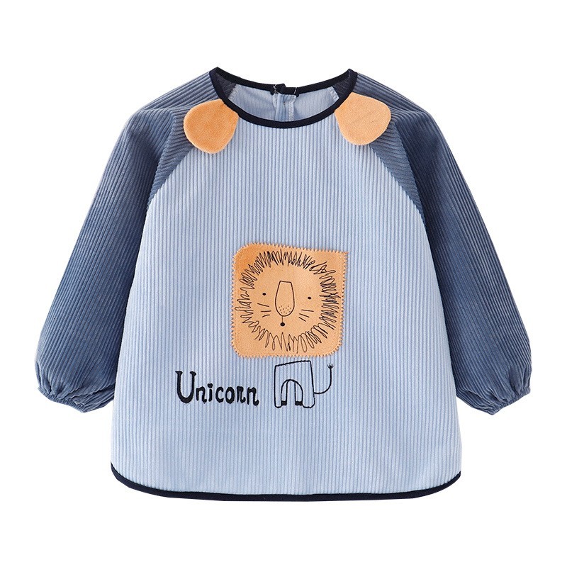 Autumn and winter outer wear waterproof baby coveralls children's long-sleeved eating baby bibs boys' reverse-wear anti-dirty rice pockets