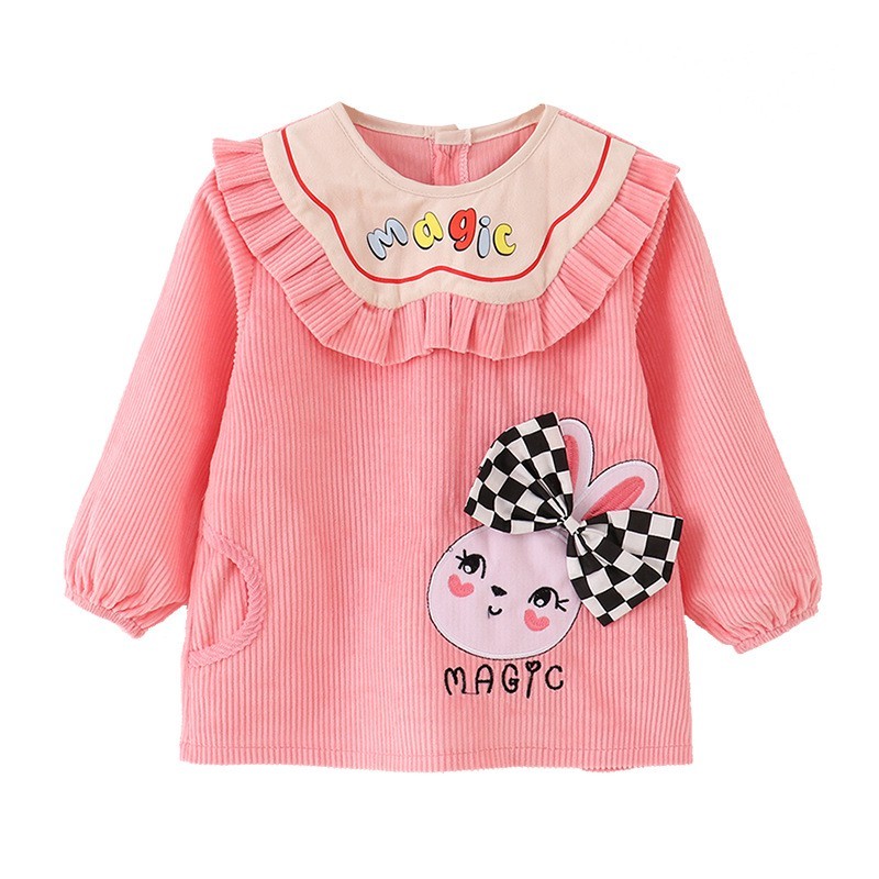 Baby girl's smock, autumn and winter outer wear, foreign-style children's eating bib, waterproof and anti-dirty baby rice pocket, crystal velvet apron