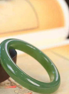 和田玉青玉湖水绿玉老料绿色手镯