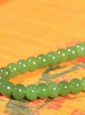 正品和田玉青玉圆珠手串