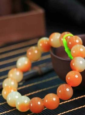 天然和田玉且末糖白玉佛珠手链