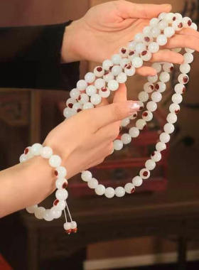 和田玉籽料枣红皮手串老型珠手链