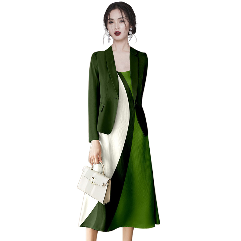 欧美名媛秋季高级感西装套装女2023新款时尚气质外套连衣裙两件套