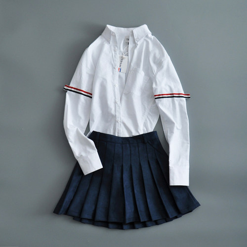 TB衬衫情侣装夏季装男女潮牌纯色bf风学生班服牛津纺结婚照白衬衣 - 图1