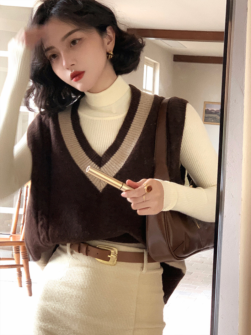 酒午港风复古外穿羊毛针织毛衣马甲女秋冬季宽松叠穿V领无袖背心,淘宝优惠券,粉丝福利购,淘宝优惠卷