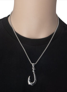 钛钢鱼钩吊坠男项链不锈钢