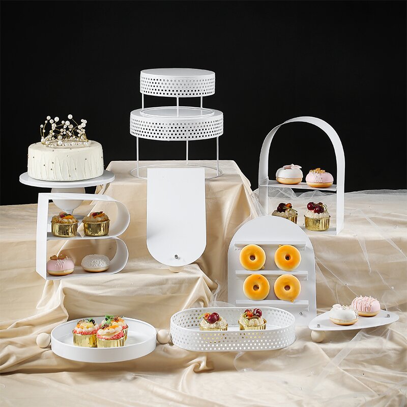 白色婚礼甜品台摆件展示架生日蛋糕架子冷餐茶歇摆台下午茶点心架 - 图3