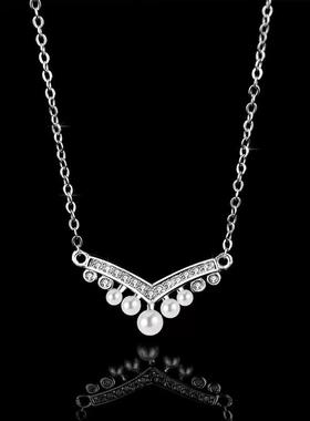 首发!绝密较量高圆圆赵亚苧同款V型珍珠项链锁骨链气质2025年新款