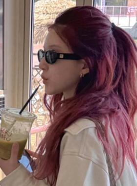 赵露思同款黑色小框椭圆墨镜复古级感防紫外线方脸显瘦太阳眼镜