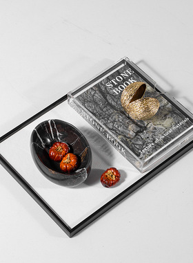 现代轻奢样板间客厅茶几沙发旁咖啡杯托盘设计师展厅套装高档摆件