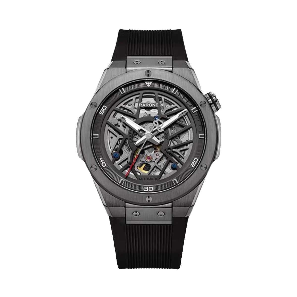 Rarone雷诺双子星手表潮酷男士全自动机械表镂空硅胶表带男生腕表