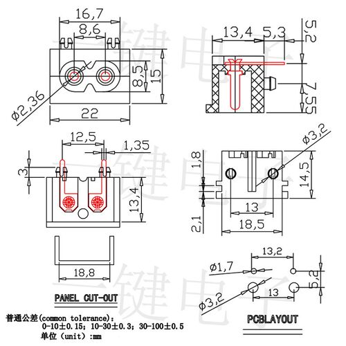 AC-003C电源接口高品质母座90度8字八字2.5A/5A 梅花插座2脚侧插 - 图2