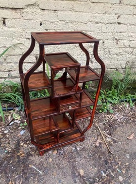 大红酸枝酒瓶博古架造型独特多宝阁家居摆设茶杯架书房置物架