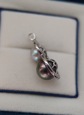 福气满满实物图天然海水珍珠Akoya+大溪地葫芦招财吊坠s925纯银