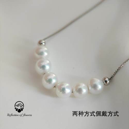微笑项链6珠极光s925银项链天然淡水珍珠金银白色豆豆项链锁骨链 - 图1