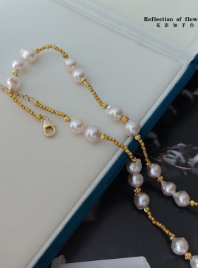 放漏福利秒akoya巴洛克天然海水珍珠项链7-8mm极光满天星纯银