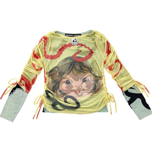 chopovai25SS欧美潮甜辣Y2K双层网纱抽绳长袖透气男女T恤上衣 - 图3