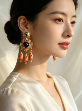 中古vintage复古宫廷风耳钉女气质精致轻奢耳环时尚高级感耳饰