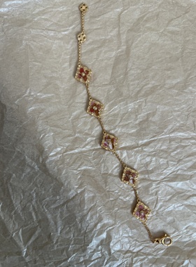 布家复古宫廷风花朵五花镭射贝母手链清孤品