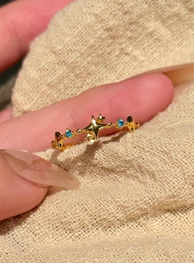 中古vintage星星闪钻戒指女轻奢