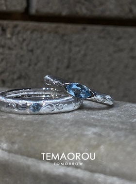 中古风海蓝宝锆石戒指轻奢小众