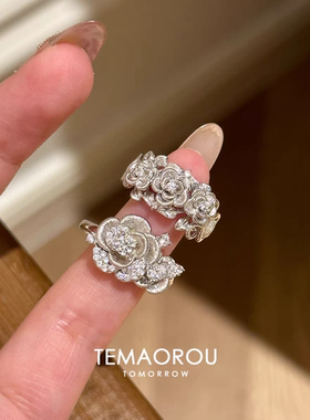 爆闪清冷感玫瑰花戒指女小众设计