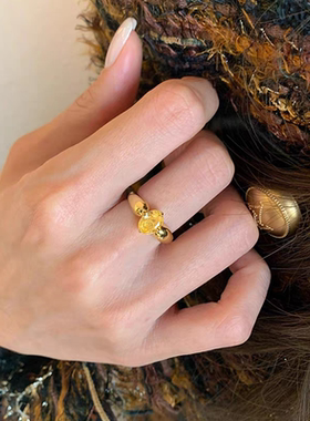 蛋形小胖丁黄钻戒指女轻奢小众