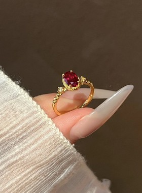 富贵高级感斯嘉丽红宝石戒指女