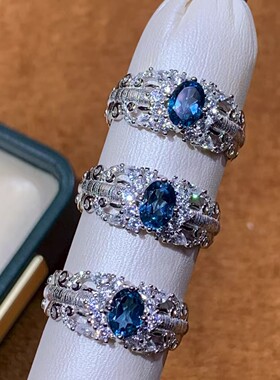 中古老钱风蓝锆石戒指女复古时尚