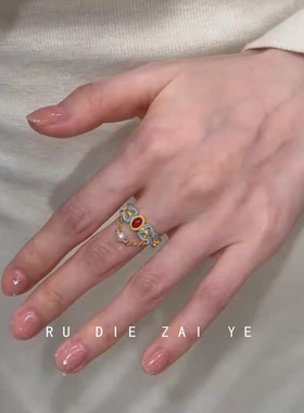 点翠珠帘~新中式烧蓝流苏戒指女