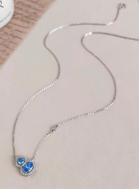 蓝色锆石葫芦项链女中式复古轻奢