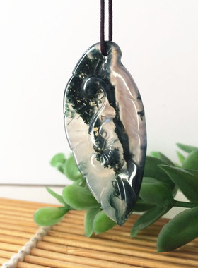 水草玛瑙手工雕刻如意吊坠包邮