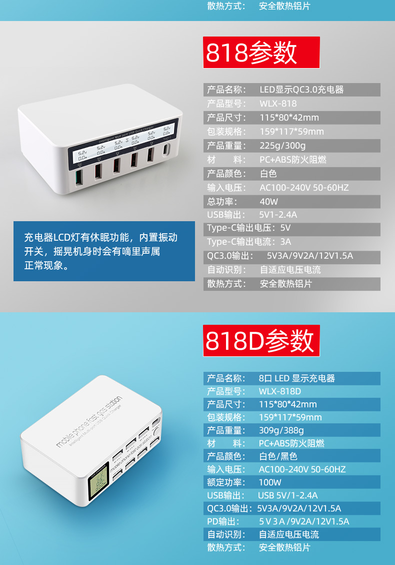 多口usb充电头智能数显充电手机多功能速充PD快充家庭无线充电器