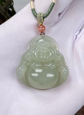 复古青白色佛吊坠大肚佛项链