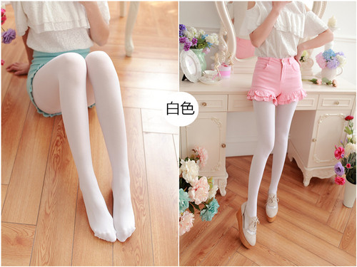 80D一线裆哑光抗起球天鹅绒乳白糖果色加裆舞蹈袜打底连裤袜女士 - 图1