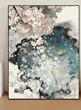 樱花与锦鲤数字油画diy手工填色治愈解压高颜值客厅装饰画